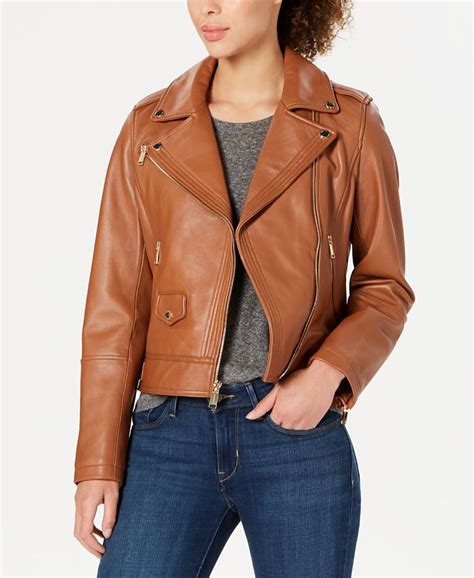 michael michael kors asymmetrical leather moto jacket cognac|Leather Moto Jacket .